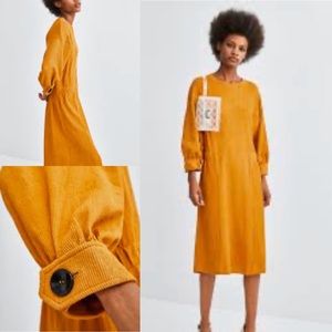 Zara “Corduroy” Mustard Button Dress SZ S